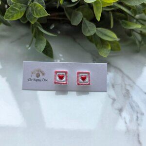 NEW Valentine's Day Red Heart Stamp Polymer Clay Stud Earrings